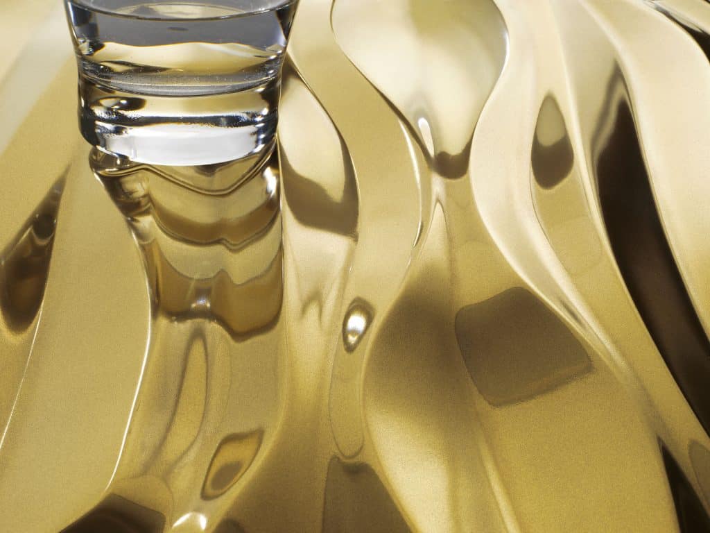 Gold coated architectural detail with glass by VeroMetal