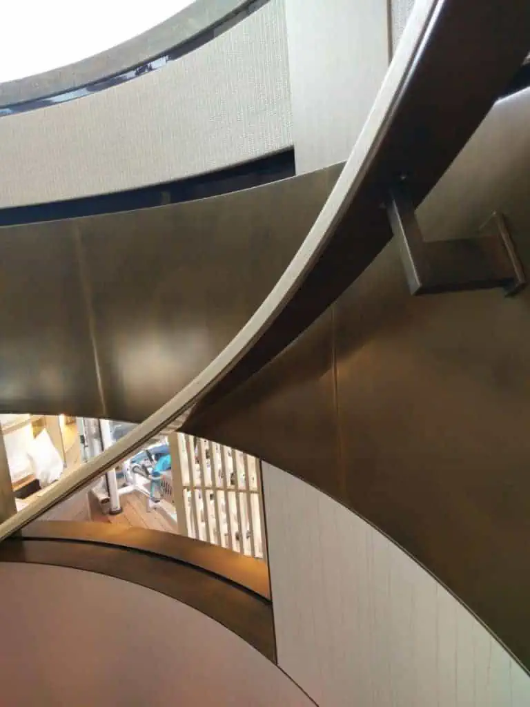 Luxury yacht interior with a VeroMetal brass mix and two patinas