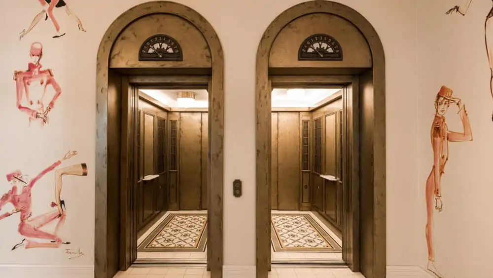 Hotel Motto interior with VeroMetal brass and bronze metal finishes