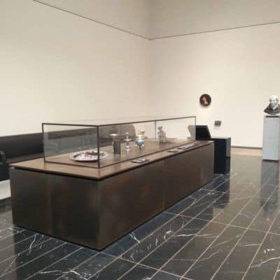 VeroMetal metal coating on display cabinets at the Louvre Abu Dhabi